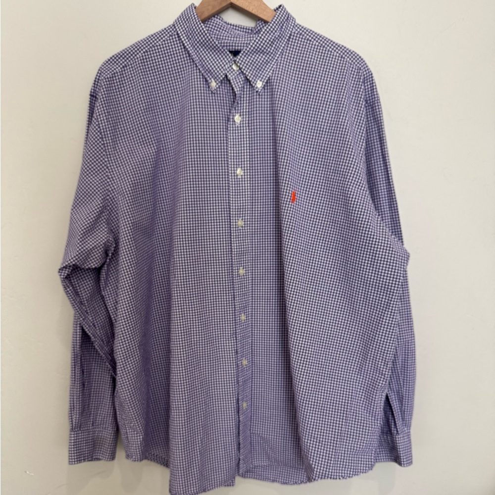 Ralph Lauren Men’s Purple Gingham Button Down‎ Shirt 2XB Big & Tall Classic Fit